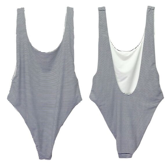 Aerie Super Scoop One Piece Swimsuit Size XL Navy White Stripe Hi Cut Cheeky - Picture 13 of 13